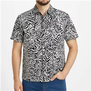 پیراهن آستین کوتاه یقه برگردان مردانه مدل هاوایی پلنگی
