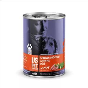کنسرو غذای توله سگ یو اس پت مدل های پریمیوم طعم مرغ و کلم بروکلی وزن گرم