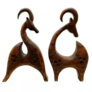 مجسمه چوبی طرح بز کوهی کد 40511 مجموعه دو عددی