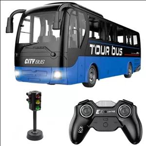 ماشین بازی کنترلی ناب سل مدل اتوبوس توریست بین شهری چراغدار موزیکال شارژی به همراه چراغ راهنمایی