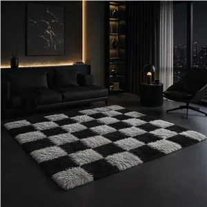 فرش ماشینی 1200 شانه تیگران مفشوو زمینه مشکی حاشیه طوسی روشن مدل chess5