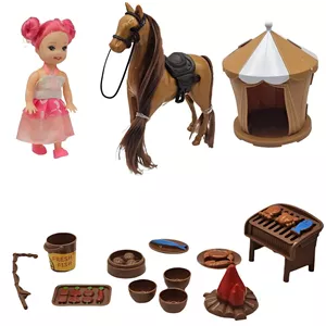 اسباب بازی ناب سل مدل دختر مفصلی بامزه به همراه اسب و لوازم پیک نیک کدCUTE AND FUN HORSE TOY NAAB001مجموعه 14 عددی