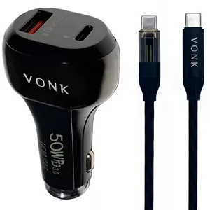 شارژر فندکی 50 وات دو پورت وونک مدل VC-50 به همراه کابل 1 متری USB-C