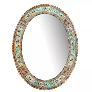 آینه خاتم کاری چوبی صنایع دستی فاخر مدل الیپس طرح گل و مرغ برجسته کد Gr86p66in7050-5f5 