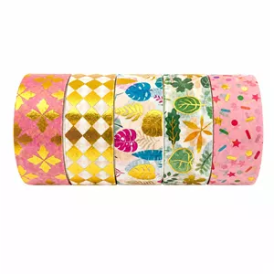 چسب کاغذی مدل واشی طلاکوب فانتزی عرض 1.5 سانتی متر کد12 بسته 5 عددی