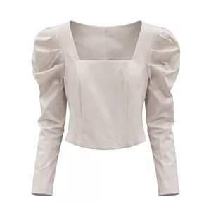 کراپ بلوز آستین بلند یقه خشتی زنانه مدل پفکی CH