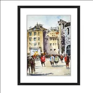 تابلو نقاشی آبرنگ به سبک انتزاعی طرح تنهایی در شلوغی شهر کد 8732