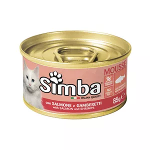 کنسرو غذای گربه بالغ مونژه مدل Monge Simba Mousse طعم ماهی سالمون و میگو وزن 85 گرم
