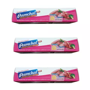 کیسه زیپ دار پامچال مدل دو زیپ کد 20x30 سه بسته 25 عددی