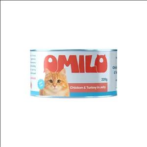 کنسرو غذای گربه اومیلو مدل نچرال در ژله طعم مرغ، بوقلمون وزن ۲۲۰ گرم