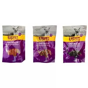  تشویقی سگ یو اس پت مدل پک طعم شترمرغ وزن 300 گرم بسته 3 عددی