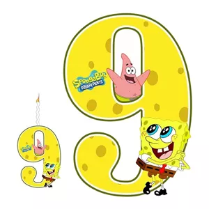   استند رومیزی تولد مدل عدد 9 طرح باب اسفنجی به همراه شمع مجموعه دوعددی