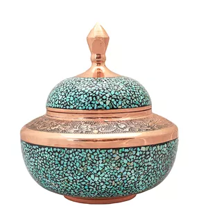 شکلات خوری مسی فیروزه کوبی مدل قلمزنی طرح سلجوقی کد AncientIran17p17 