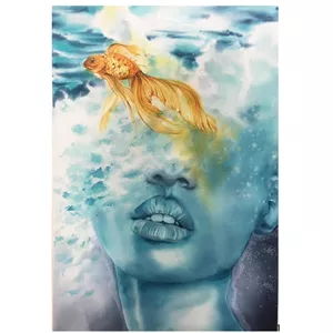 نقاشی آبرنگ به سبک سورئالیسم مدل ماهی و دختر