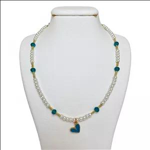 گردنبند دست ساز زنانه مدل مروارید و کریستال و آویز قلب