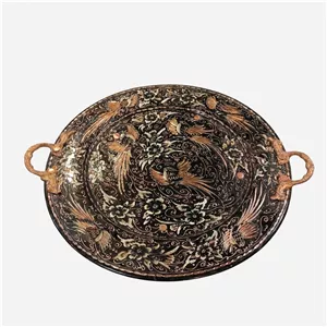 سینی مسی مدل الماس تراش طرح گل و مرغ