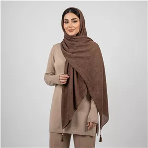 روسری زنانه مدل پلیسه نخی کرپ مزون دوز قواره بزرگ منگوله دار