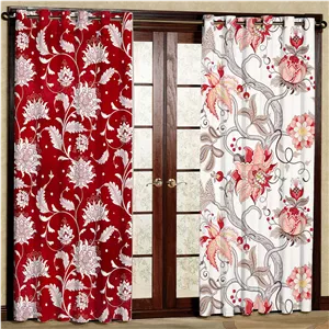 پرده بارمان دکور طرح گل مدل هازان پانچی کد 5054LRR W سایز 140x280 سانتی متر