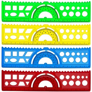 خط‌کش ۲۰ سانتی‌متری مدل نقاله دار شابلون دار بسته 4 عددی 