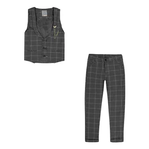 ست جلیقه و شلوار رسمی پسرانه مدل چهارخانه