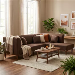 مبل ال شش نفره با روکش پارچه و پایه چوب گالری چوب آشنایی مدل Gh-L به همراه 4 کوسن