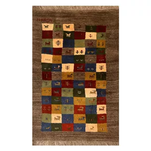 گبه دستبافت قشقایی یک متری کد NKP.RJ0091 زمینه طوسی