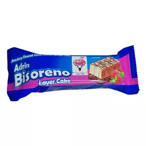 کیک توت فرنگی با روکش کاکائو لایه ای آدرین - 50 گرم بسته 24 عددی