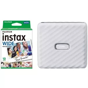 پرینتر عکس بدون جوهر فوجی فیلم مدل Instax Link Wide با چاپ عریض، اتصال بلوتوث و باتری قابل شارژ، به همراه فیلم چاپ سریع Instax Wide