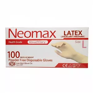 دستکش لاتکس غیر پودری حریر مدل نئومکس سایز بزرگ (L) بسته ۱۰۰ عددی