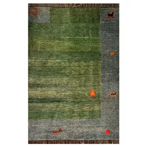 گبه دستبافت قشقایی دو متری کد NKP.RJ75 زمینه سبز