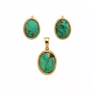 نیم ست طلا 18 عیار زنانه مان گالری مدل فیروزه بیضی کد HS01-0003800 