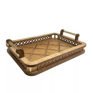 سینی دسته دار مدل چوبی طرح دار سایز 24*33 سانتی متر