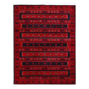 فرش ماشینی 400 شانه دنیای فرش زمینه قرمز حاشیه سرمه ای مدل آناهیتا کد 1570