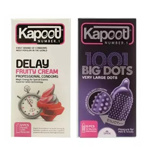 کاندوم خاردار کاپوت مدل BIG DOTS بسته 10 عددی به همراه کاندوم تاخیری کاپوت مدل Fruty Cream بسته 12 عددی