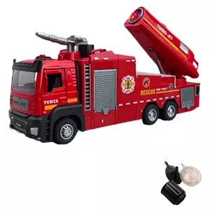 ماکت ماشین بازی ناب سل مدل آتش نشانی مه پاش دودزا فلزی چراغدار آژیردار کد RESCUE FIRE FIGHT ODEL ALLOY VEHICLES به همراه ظرف آب و قیف