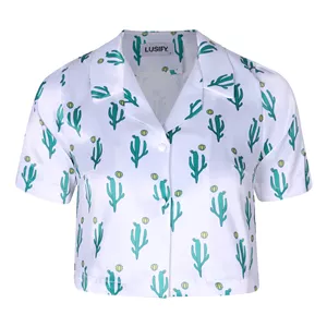 کراپ شومیز آستین کوتاه یقه برگردان زنانه لوسیفای مدل W22990