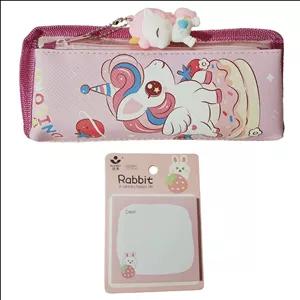 جامدادی مدل یونیکورن دو زیپ به همراه کاغذ یادداشت