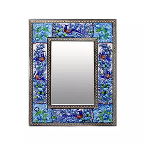 آینه خاتم کاری مدل مینیاتور برجسته طرح گل و مرغ کد 2824Bl