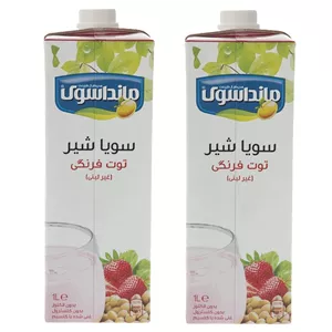 شیر سویا توت فرنگی غیرلبنی مانداسوی - 1000 گرم بسته 2 عددی