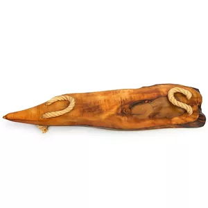 سینی چوبی مدل روستیک طرح کنده دفرمه دسته کنفی کد ۴