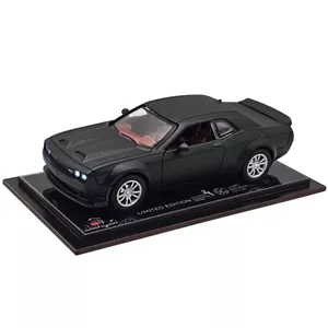ماکت ماشین ناب سل مدل دوج چلنجر هلکت فلزی چراغدار موزیکال کد  HAND PAINTED DODGE CHALLENGER HELCAT REDTRIME SCALE1:48 به همراه استند و باکس شفاف