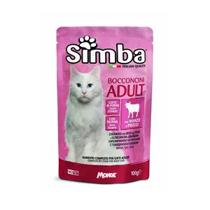 پوچ گربه بالغ مونژه مدل Monge Simba Cat Chunkies با طعم گوشت گاو و نخود وزن 100 گرم