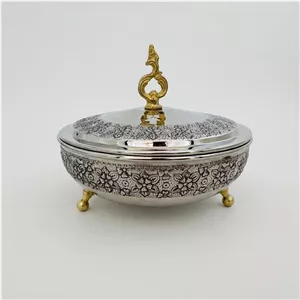 شکلات خوری قلمزنی مسی طرح گل ریز کروم 