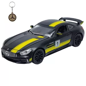 ماکت ماشین ناب سل مدل مرسدس  بنز چه ژی دودزا فلزی اسپرت چراغدار موزیکال MERCDES BENZ AMG GTR NAAB002 به همراه جاسوییچی 