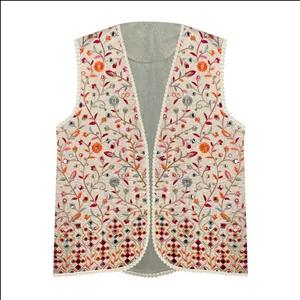 وست یقه هفت زنانه مدل کتان گلدوزی آینه کاری سنتی کد AK1525