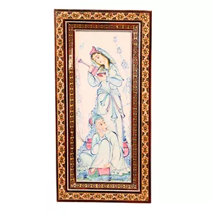 تابلو خاتم کاری چوبی صنایع دستی فاخر مدل سنتی طرح نقاشی گردآفرید و سهراب کد 30p15in2510 