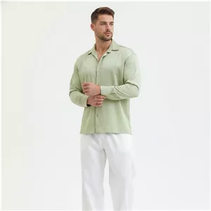 پیراهن آستین بلند یقه برگردان مردانه مدل ساتن براق قواره باکسی کد 2530