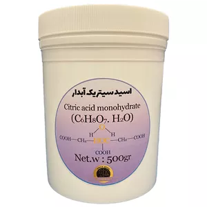 پودر اسید سیتریک آبدار مدل C6H8O7.H2O کد 154 وزن 500 گرم