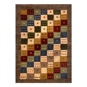 گبه دستبافت قشقایی یک متری نرمین کسا کد NKP.RJ0092 زمینه طوسی