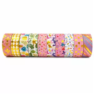 چسب کاغذی مدل واشی طلاکوب فانتزی عرض1.5 سانتی متر کد06 بسته 10 عددی 